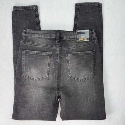 Skinny Fries Jeans Sz 9 Black Distressed Button Fly Jeans Juniors Boho