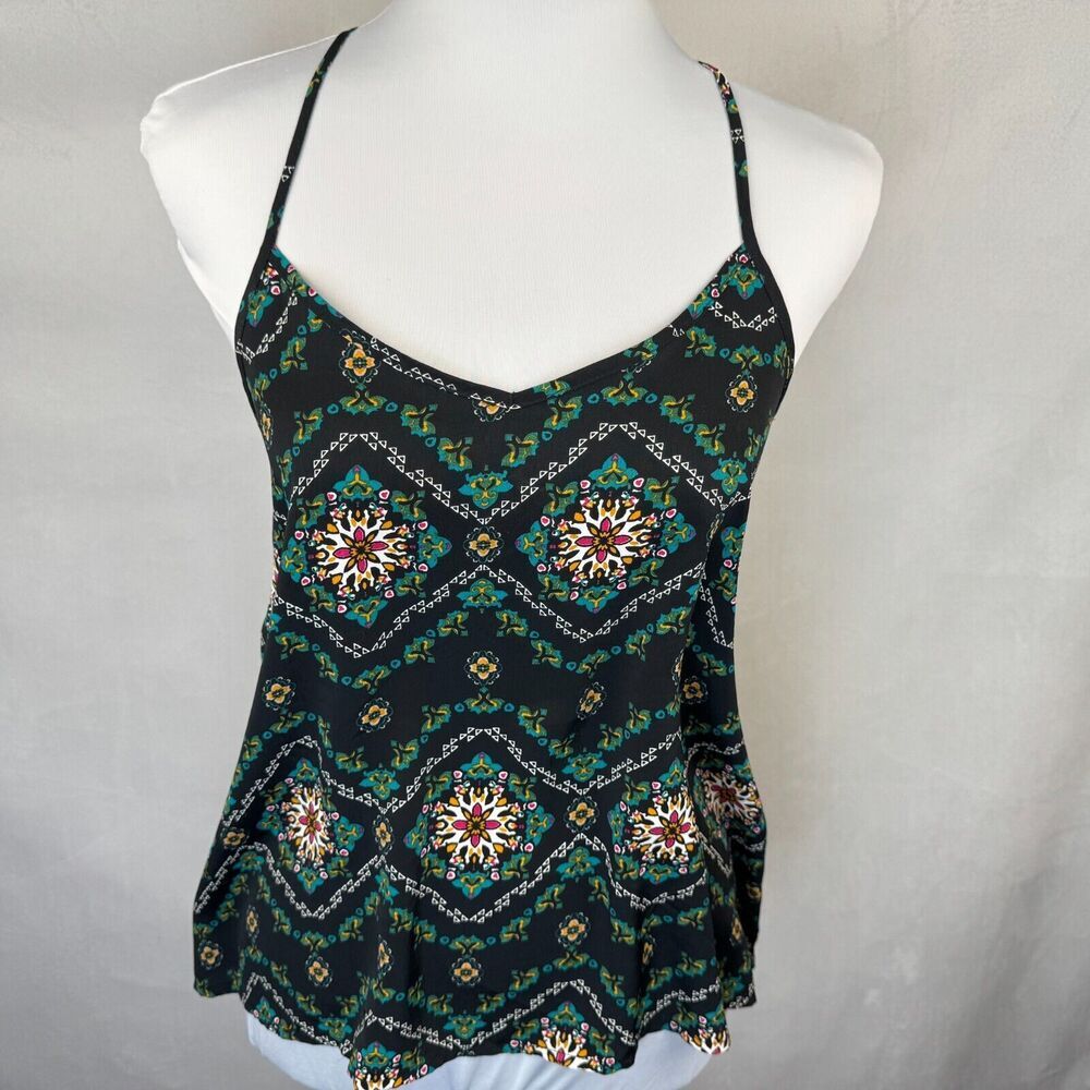 Hollister Crop Top Sz XS Black Green Smocked Sleeveless Strapped