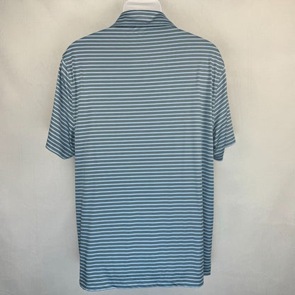Rorie Whelan Golf Polo Men Sz L Gray Blue Stripes Collar Button Short Sleeves