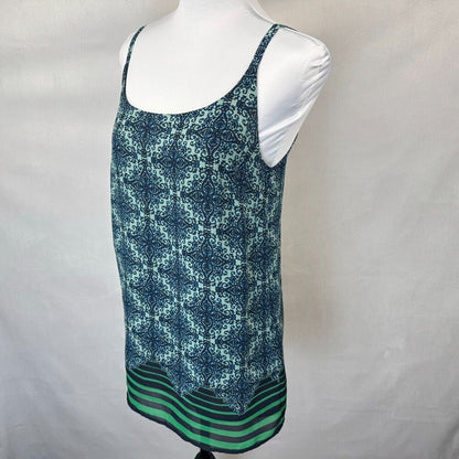 Cabi Women TankTop Sz XS Lined Green Blue Damask Bottom Stripes Spaghetti Straps
