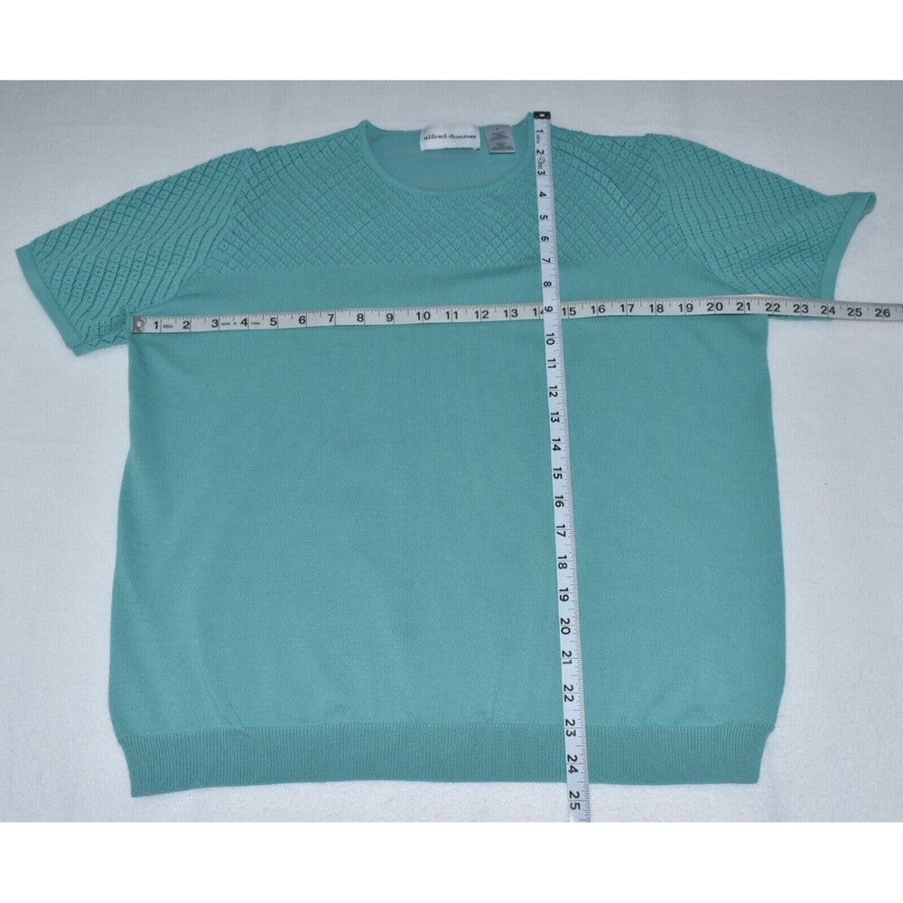 Alfred Dunner Top Sz L Solid Light Green Knit Crew Neck Short Sleeve