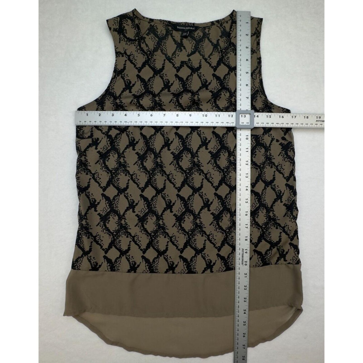 Banana Republic Top Sz XS Brown Black Print Sleeveless Semi Sheer Round Neck