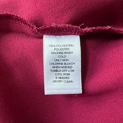 LOFT Women Top Sz S Burgundy Collarless Button Down Shirt Long Cuffed Sleeve