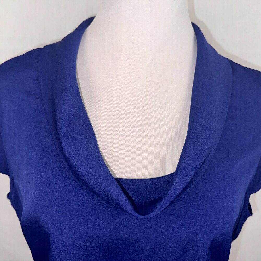 Banana Republic Top Sz L Blue Cowl Neck flutter sleeves back peplum