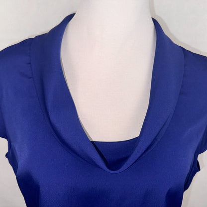 Banana Republic Top Sz L Blue Cowl Neck flutter sleeves back peplum