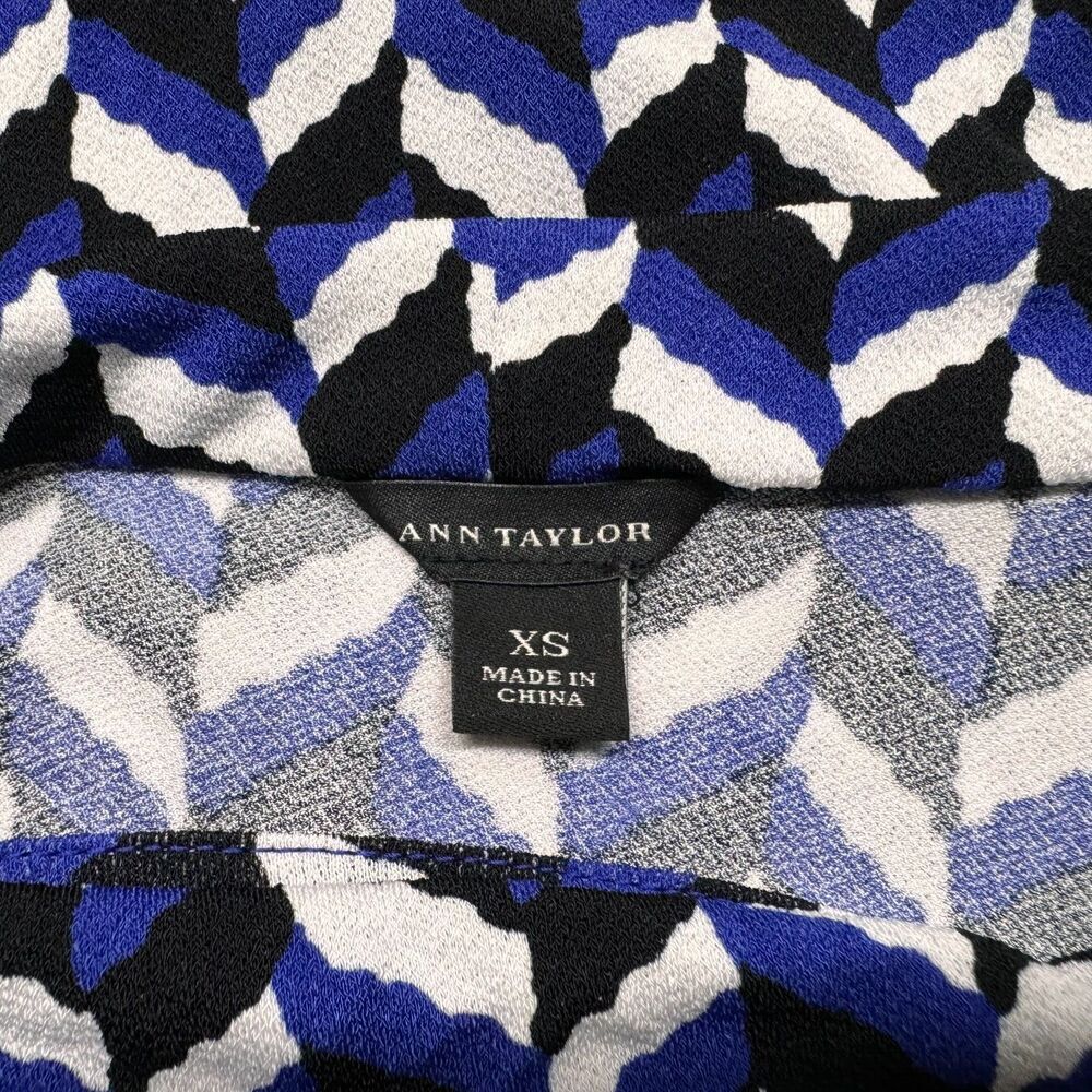 Ann Taylor Top XS Blue Black Cowl Neck Stretch Blouse Sleeveless