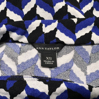 Ann Taylor Top XS Blue Black Cowl Neck Stretch Blouse Sleeveless