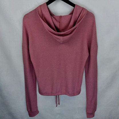 Justify Hoodie Sz S Pink Waffle Knit Dropped Shoulder Long Sleeve Elastic waist