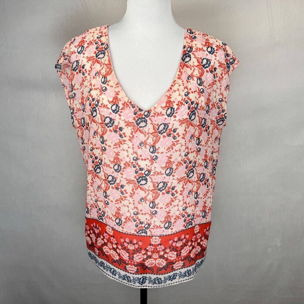 Rose + Olive Top Sz L Pink Floral Print lightweight sleeveless
