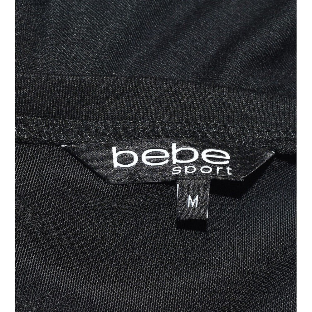Bebe Sport Top Black with Black Logo Short Sleeve Shirt Sheer Mesh - Size M