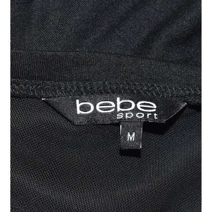 Bebe Sport Top Black with Black Logo Short Sleeve Shirt Sheer Mesh - Size M