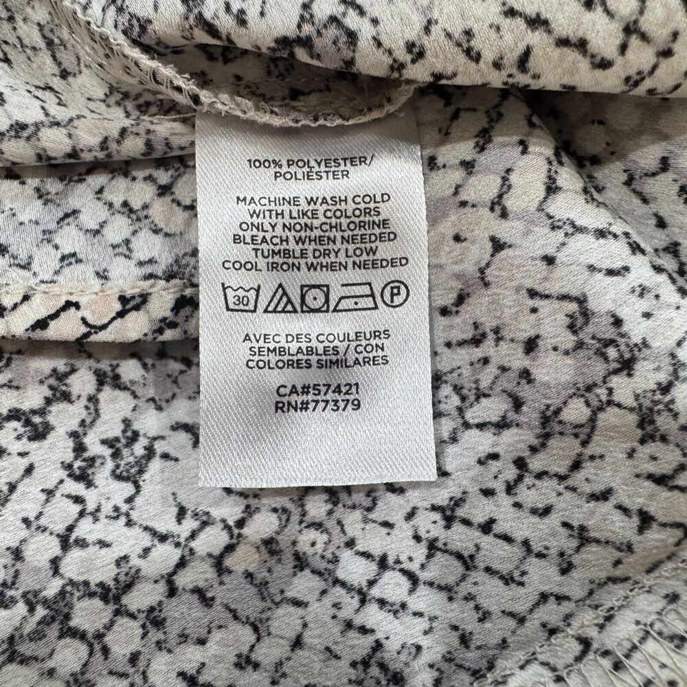 Ann Taylor Sz 4 White Snake Print Gray Black Long Cuffed Sleeve Faux Wrap Peplum