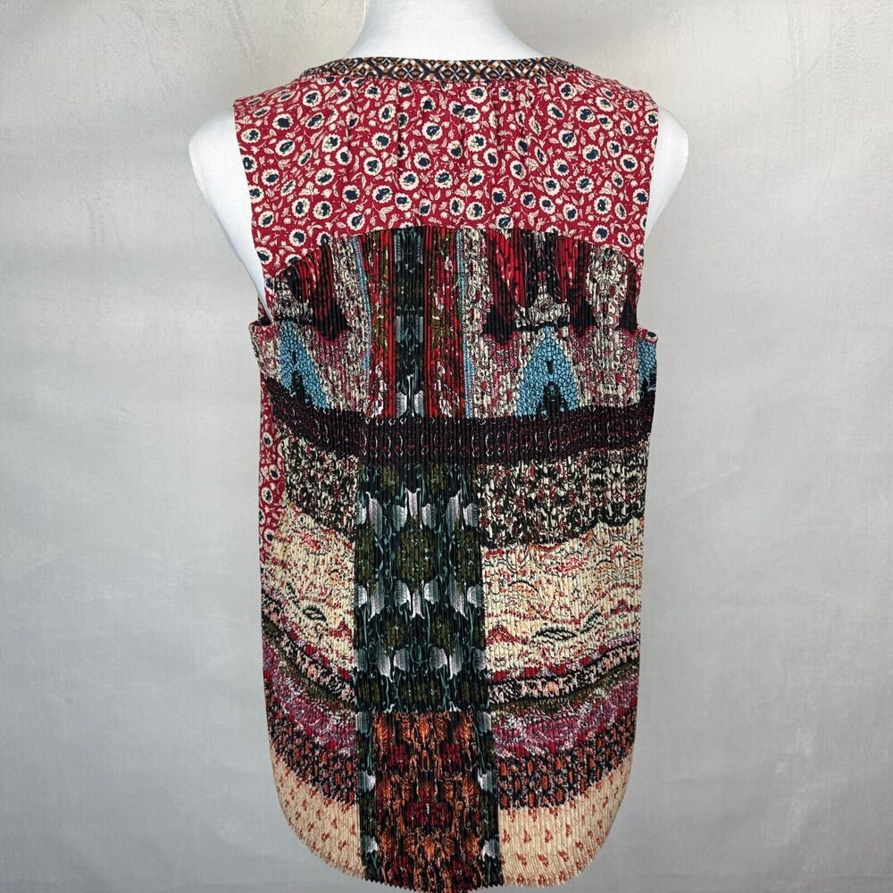 Anthropologie One September Tank Top Sz S Tamarosa Accordion Back Split Neck