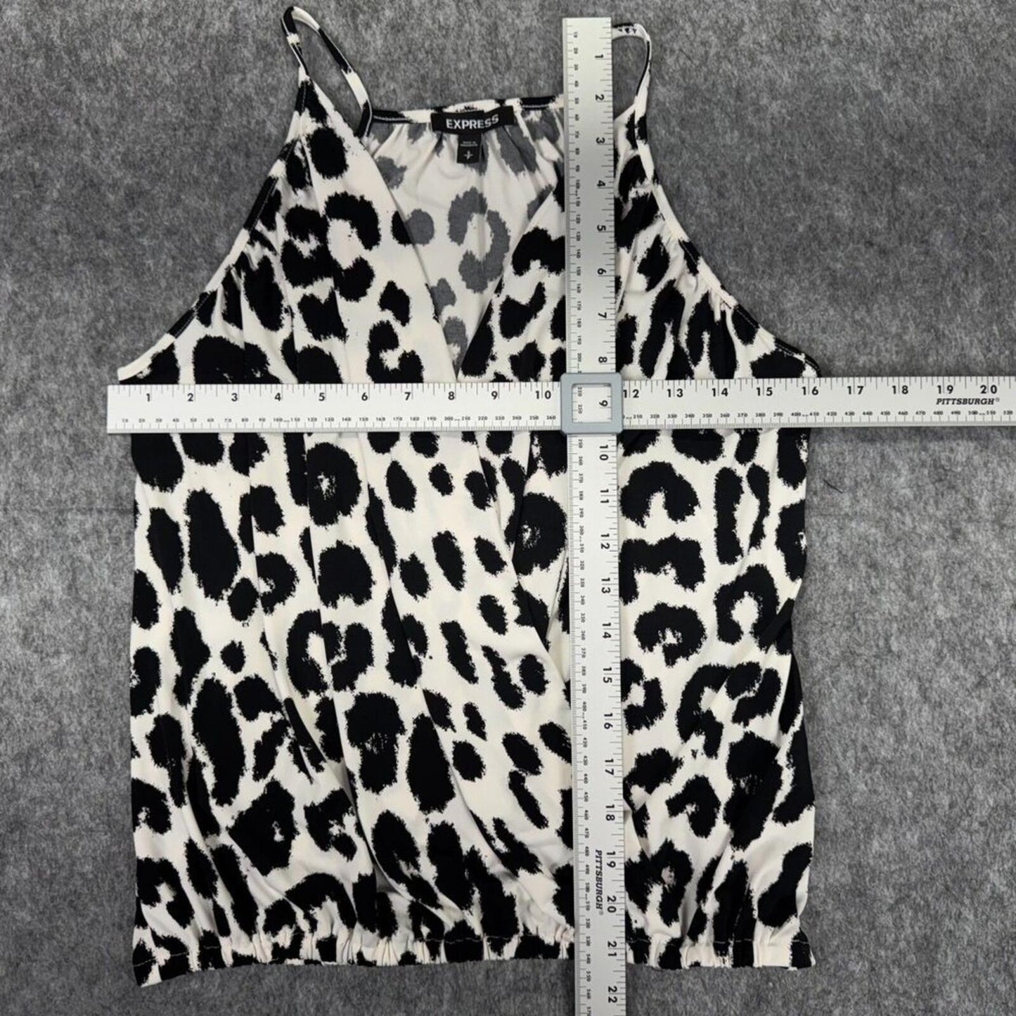 Express Women Halter Top Sz S Black Animal Print Faux Wrap VNeck Sleeveless