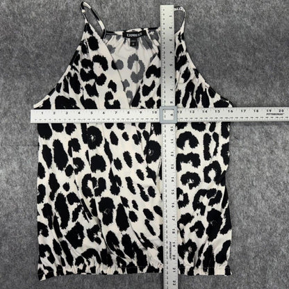 Express Women Halter Top Sz S Black Animal Print Faux Wrap VNeck Sleeveless