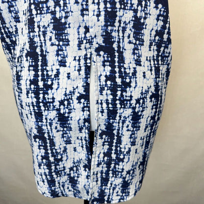 Lush Women Sz M Blue Geometrical Scoop Neck Semi-Sheer Loose Back center Slit