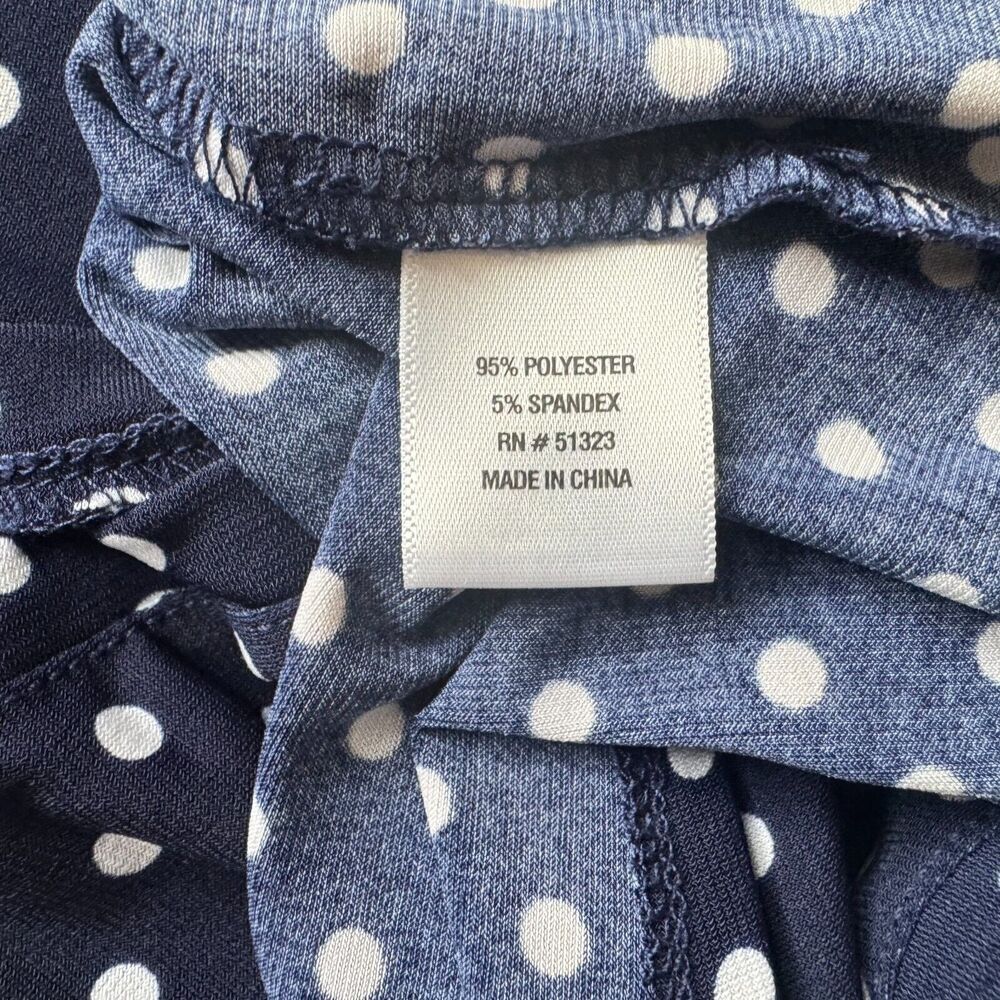 Chaus New York Sz  L Top Navy Polka Dots Scoop Neckline Sleeveless Back Slits