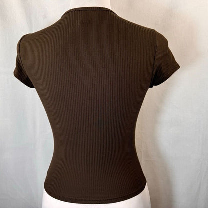 Forever 21 Ladies Top Sz S Stretch with Adjustable Tie Ruched Short Sleeve