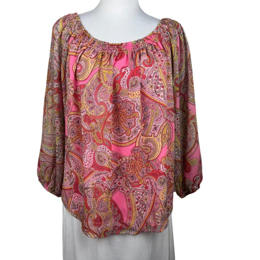 Tommy Hilfiger Women's Blouse Sz M Chiffon Lined Paisley Long Sleeves