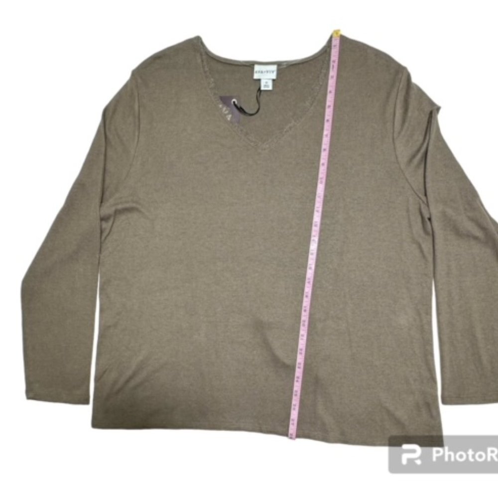 Ava Aviv Women Sweater Size 1X Beige Front Gathered Lace Trim NWT