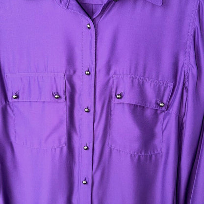 Antonio Melani Blouse Sz S Purple Button Up Collar Long Roll up Sleeves