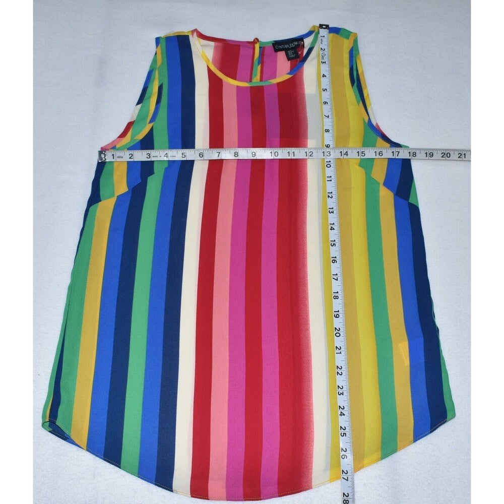 Cynthia Rowley Top Sz S Round Neck Sleeveless Stripe Rainbow Colors
