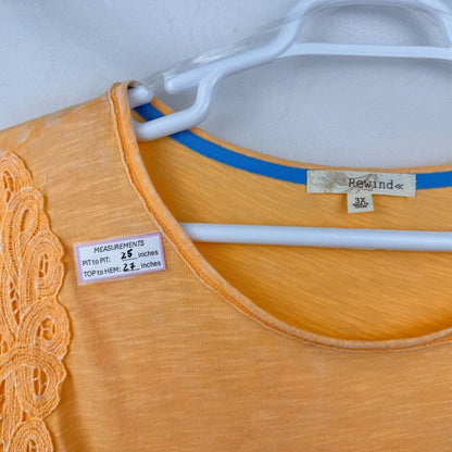 Rewind Top Sz 3X Orange Crochet Trim Boat Neck Front Knot Short Sleeved