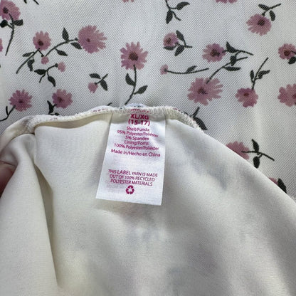 NOBO Cream top pink flowers princess style short sleeve U-Shape neck Size XL Jrs