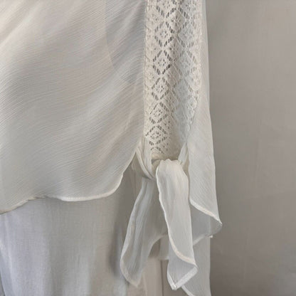 Alyx Ladies Sz S Overlay Sheer Blouse Paper White Batwing Lace Detail Tie Sleeve