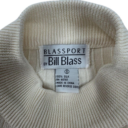 Bill Blass Blassport Women's Sweater Sz S Ivory High Neck 100% Silk Rib Knit