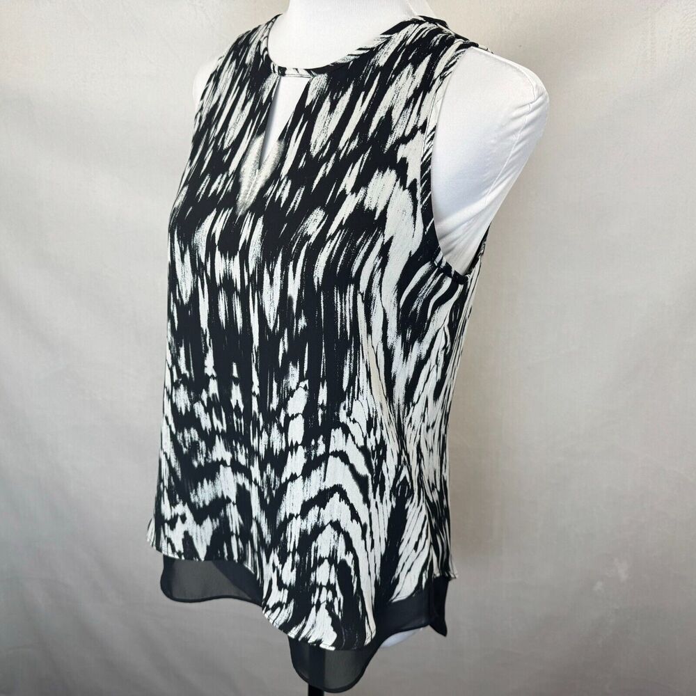Violet & Claire Women Tank top Sz S Black White Round Neck Keyhole Sleeveless