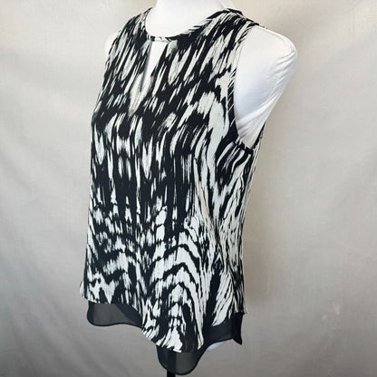 Violet & Claire Women Tank top Sz S Black White Round Neck Keyhole Sleeveless