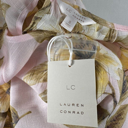 Lauren Conrad Blouse Sz S Floral Open Back Blouse 3/4 Flutter Sleeves Pink