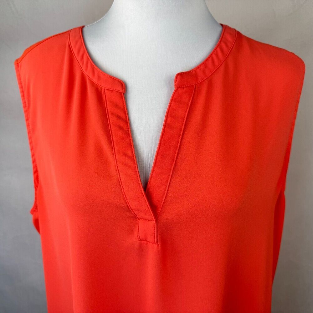 Papermoon Women Blouse Sz 2X Coral Split Neck Sheer Front Knit Back Sleeveless