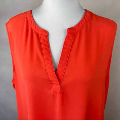 Papermoon Women Blouse Sz 2X Coral Split Neck Sheer Front Knit Back Sleeveless