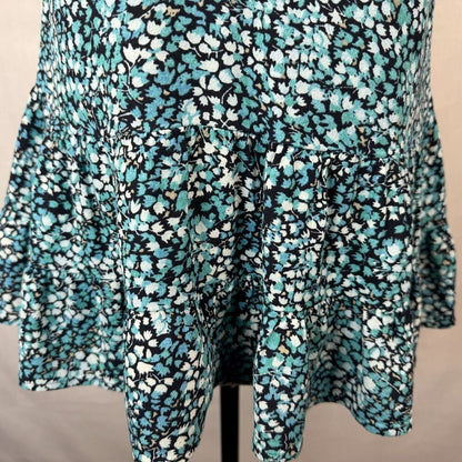 LOFT  Top Sz XS Black Multicolor Floral Sleeveless Peplum Ruffle VNeck