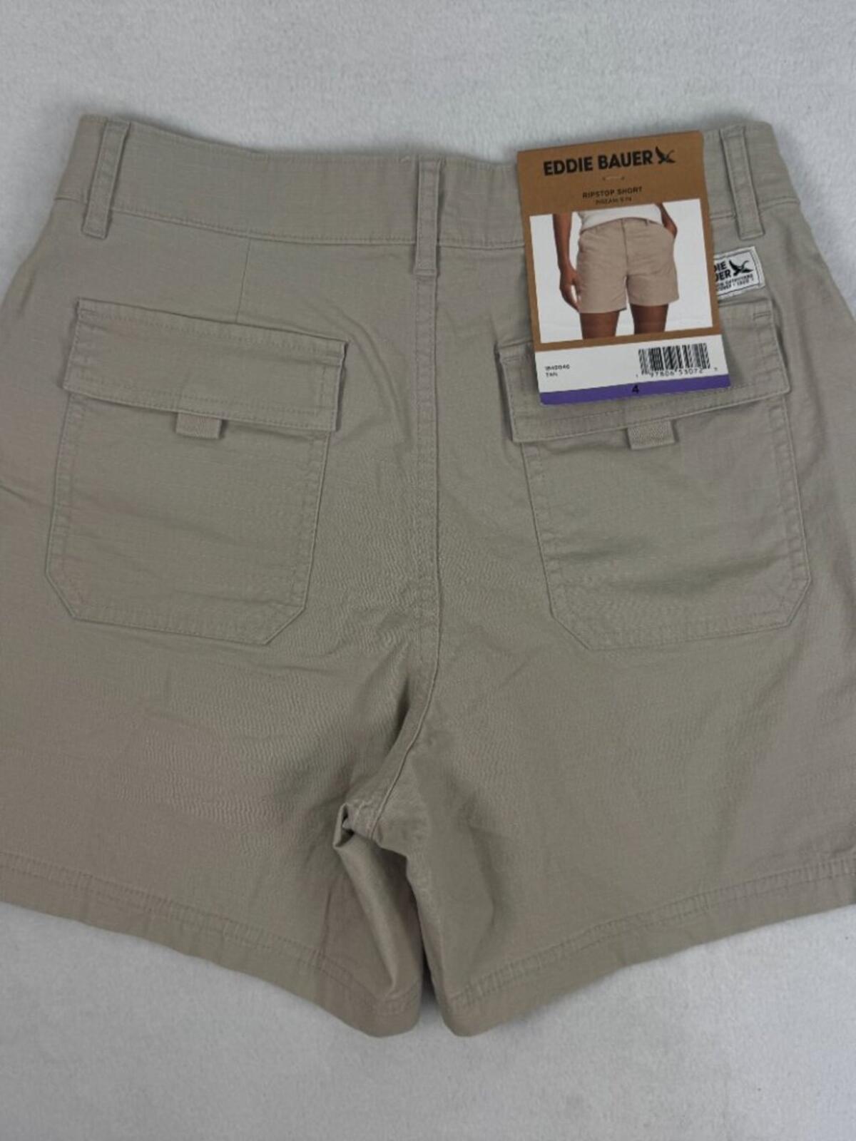 NWT Eddie Bauer Women's Ripstop Shorts Size 4 Beige Outdoor Hiking Travel B2246