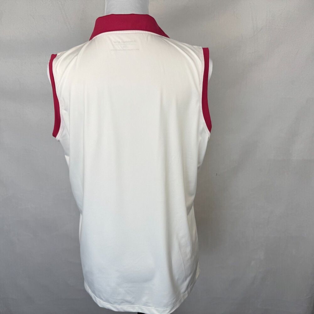 Maggie Lane Women Golf Top Sz L Collared Henley Sleeveless White Pink