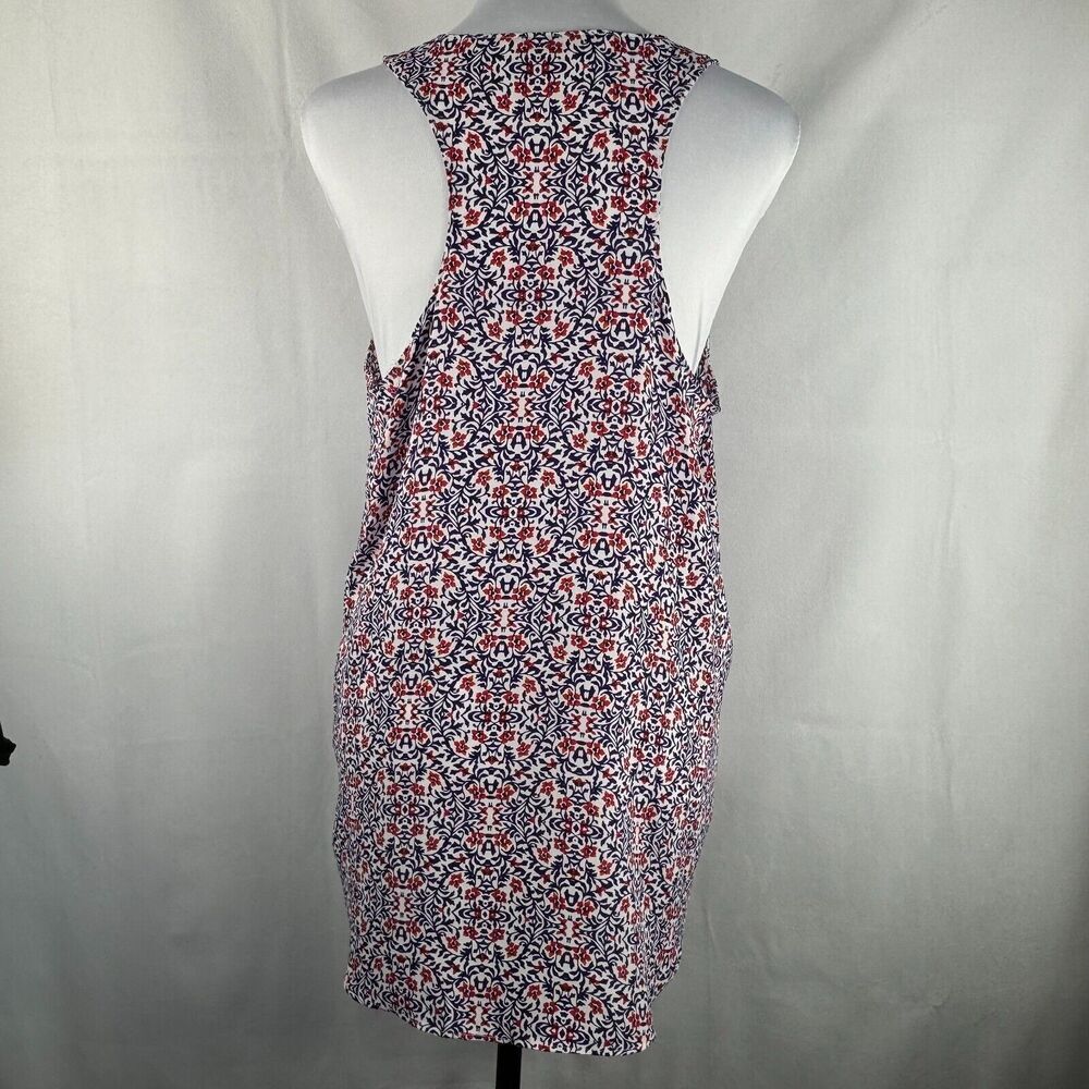 LOFT ladies top Sz M White with Red Blue print sleeveless tunic round neck