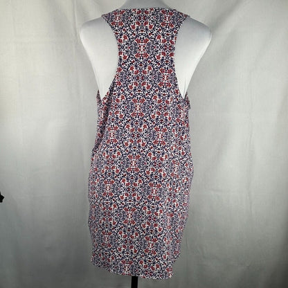 LOFT ladies top Sz M White with Red Blue print sleeveless tunic round neck