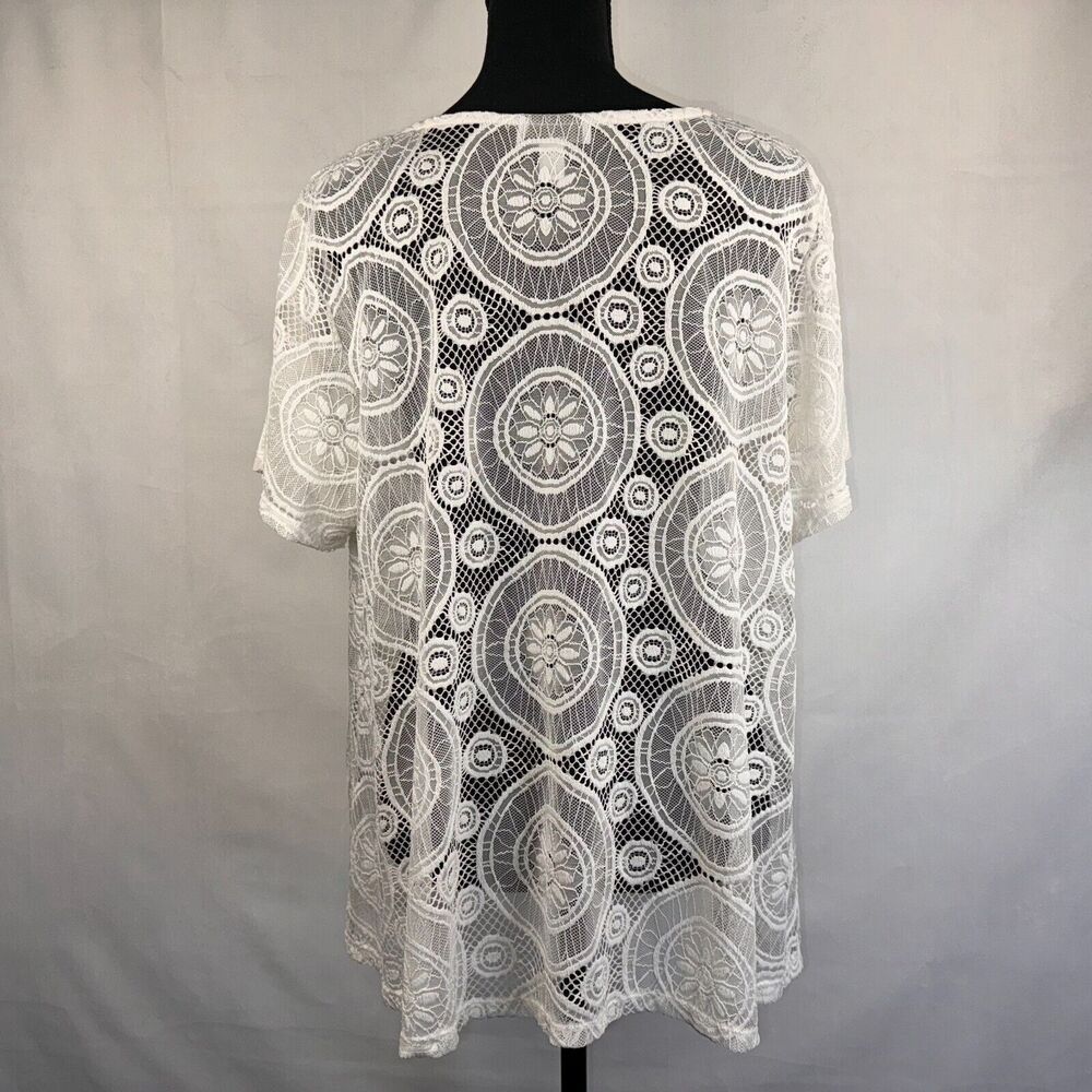 Charter Club Top Sz 1X Lace Crochet Ivory Short sleeve