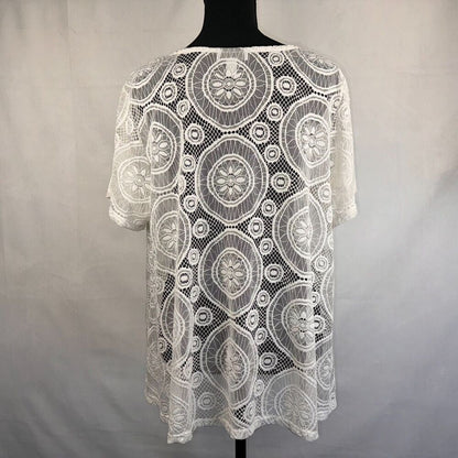 Charter Club Top Sz 1X Lace Crochet Ivory Short sleeve