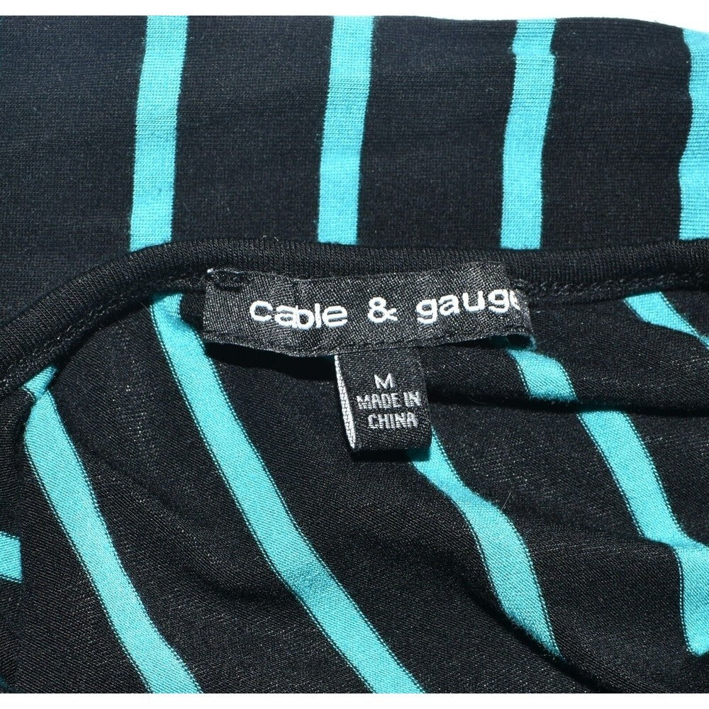 Cable & Gauge Top Sz M Striped Black Green Open Shoulder Knit