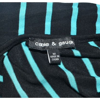 Cable & Gauge Top Sz M Striped Black Green Open Shoulder Knit