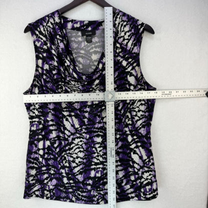 Alfani Women Blouse Sz L Tank top cowl neck embellished Purple Black White