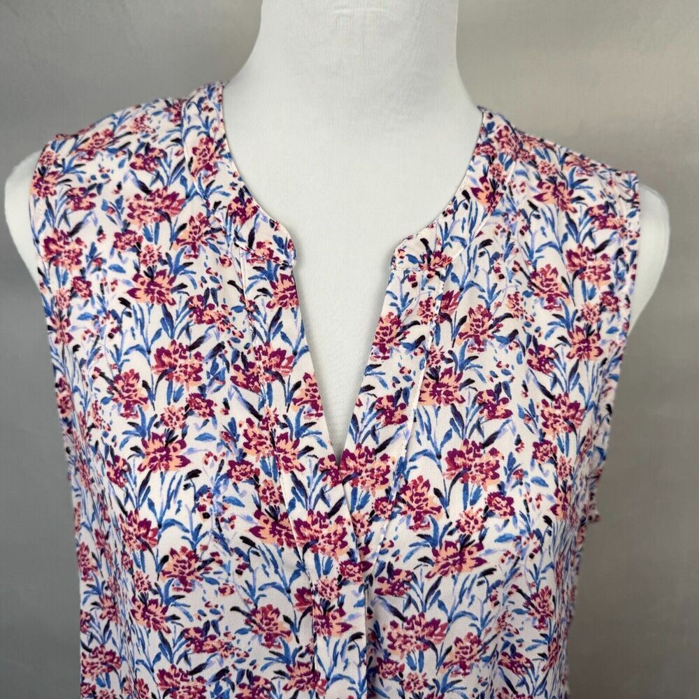 Zac & Rachel Women Tunic Sz M White Floral Print Hiding Buttons Sleeveless VNeck