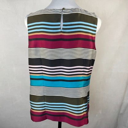 Talbots Satin Top Sz MP Boat Neck Sleeveless Striped Keyhole Side Zipper NWOT