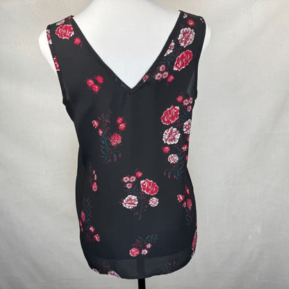Maurices Black Floral Tank Top Sz XS Sleeveless VNeck Criss Cross Front