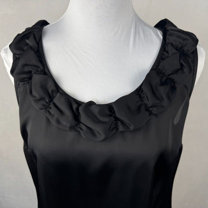 Alfani Women Top Sz 10 Black Neck Ruching Front Satin Stretchy Back Knit