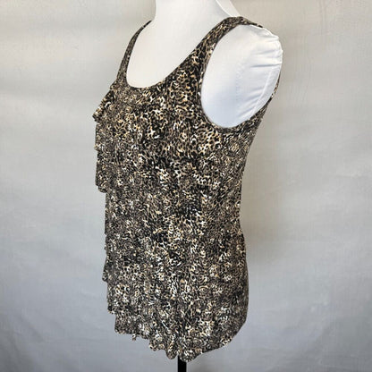 Liz Claiborne Tank Top Sz  PS Brown Leopard Animal Tiered Ruffled Sleeveless